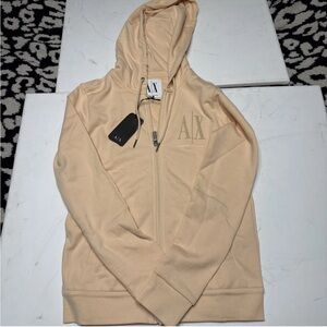 A|X Armani Exchange Women Logo Full Zip Hooded Sweatshirt Apricot Size XS